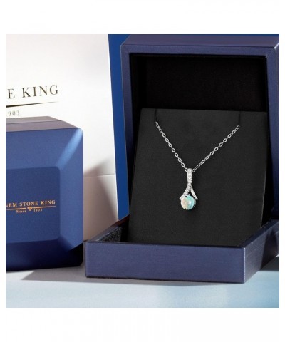 925 Sterling Silver Round 6MM Gemstone Birthstone Pendant Necklace For Women with 18 Inch Chain Opal $36.05 Necklaces