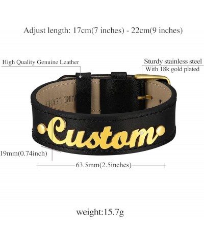 Custom Name Bracelets Personalized for Women Girls Black Genuine Leather Wristband 18K Gold Plated Initial Letter Charms with...