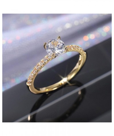 Fashion Sterling Silver Ring 14K Gold-Plated Simple Shiny Diamond Ring 4 Claw Pillow-Shaped Cubic Zirconia Ring True Love Ete...