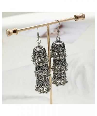 Elegant Triple Jhumki Bell Beaded Long Tassel Dangle Earrings for Women Girls Fashion Personalized Bohemian Vintage Indian Ch...