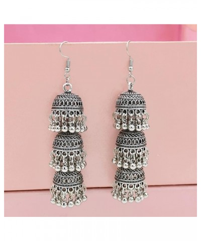 Elegant Triple Jhumki Bell Beaded Long Tassel Dangle Earrings for Women Girls Fashion Personalized Bohemian Vintage Indian Ch...