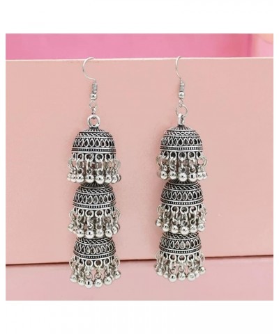 Elegant Triple Jhumki Bell Beaded Long Tassel Dangle Earrings for Women Girls Fashion Personalized Bohemian Vintage Indian Ch...