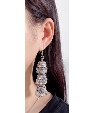 Elegant Triple Jhumki Bell Beaded Long Tassel Dangle Earrings for Women Girls Fashion Personalized Bohemian Vintage Indian Ch...