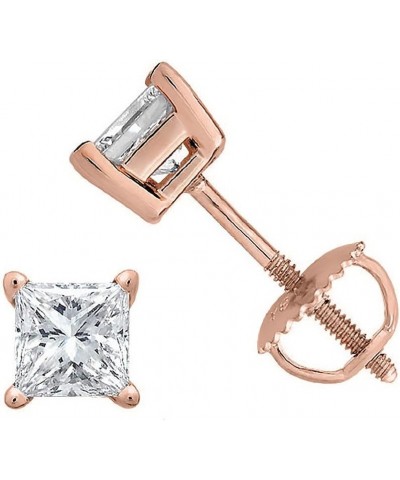 Princess cut Diamond Stud (IGI Certified (0.70ct & up) ScrewBack 14K from (0.04ct - 2.00ct, Clarity-I2) Rose Gold 0.65 carats...