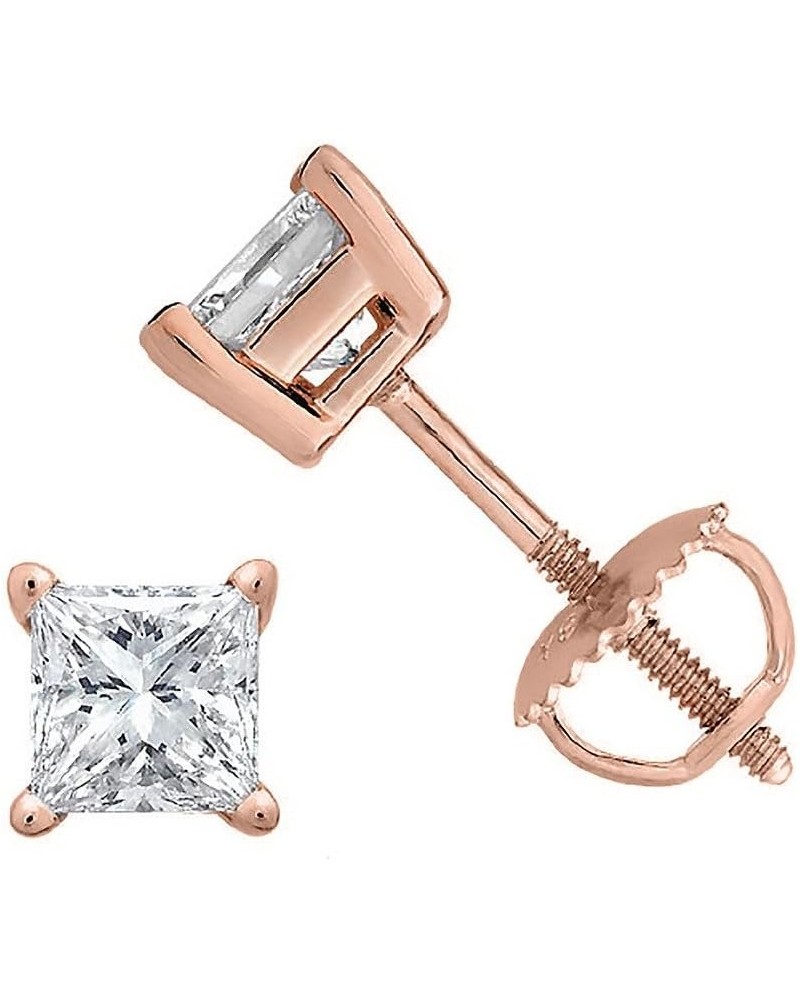 Princess cut Diamond Stud (IGI Certified (0.70ct & up) ScrewBack 14K from (0.04ct - 2.00ct, Clarity-I2) Rose Gold 0.65 carats...