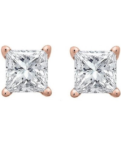 Princess cut Diamond Stud (IGI Certified (0.70ct & up) ScrewBack 14K from (0.04ct - 2.00ct, Clarity-I2) Rose Gold 0.65 carats...