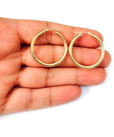 10k Yellow Gold 3mm Shiny Round Tube Hoop Earrings 30mm Diameter $105.20 Earrings