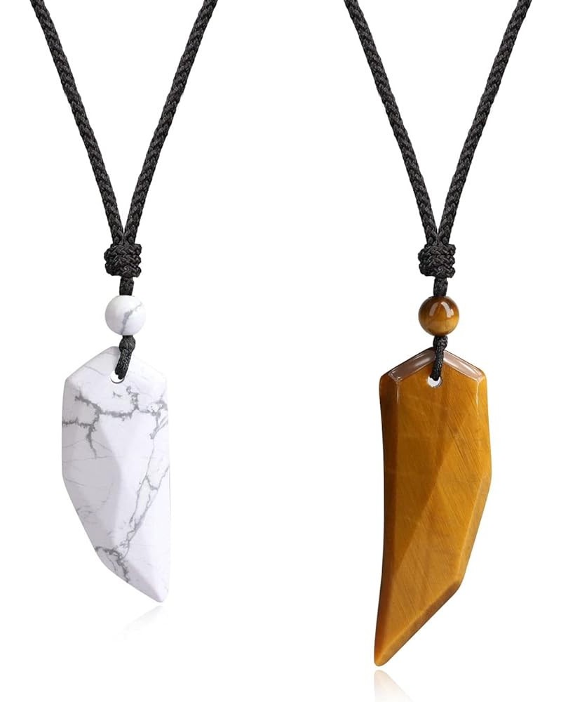 Wolf Wooth Stone Matching Couples Pendant Necklaces Howlite & Tiger Eye $13.50 Necklaces