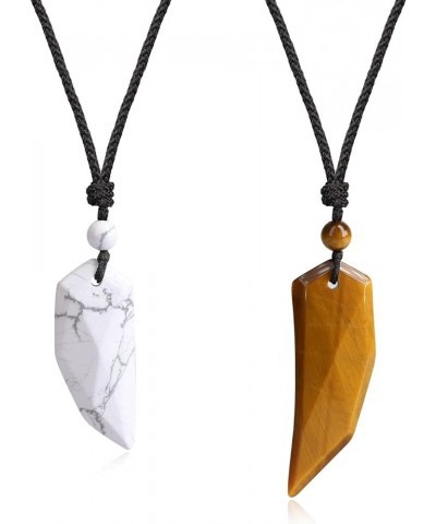 Wolf Wooth Stone Matching Couples Pendant Necklaces Howlite & Tiger Eye $13.50 Necklaces