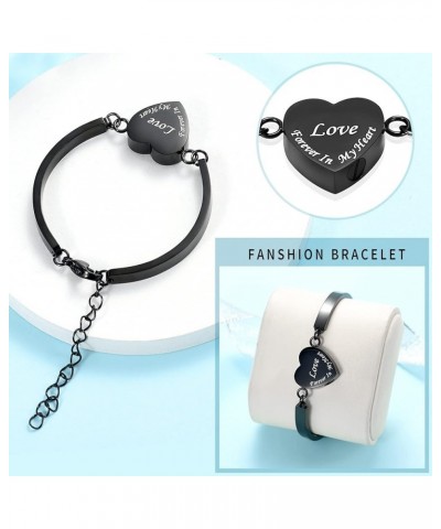 Cremation Urn Bracelet for Ashes for Women Stainless Steel Heart Urn Cuff Bracelet Cremation Keepsake Jewelry for Ashes Black...