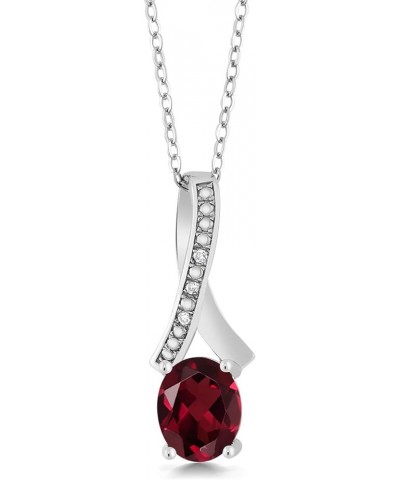 925 Sterling Silver Oval Gemstone Birthstone and White Diamond Pendant Necklace For Women with 18 Inch Silver Chain Rhodolite...