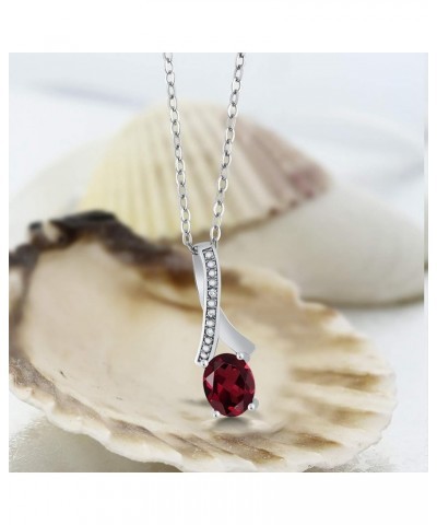 925 Sterling Silver Oval Gemstone Birthstone and White Diamond Pendant Necklace For Women with 18 Inch Silver Chain Rhodolite...