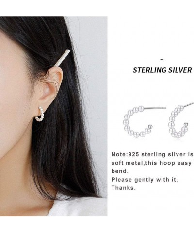 925 Sterling Silver Small Pearl Hoop Earrings for Women Gilrs 01-Pearl Hoop $10.97 Earrings