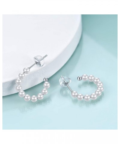 925 Sterling Silver Small Pearl Hoop Earrings for Women Gilrs 01-Pearl Hoop $10.97 Earrings