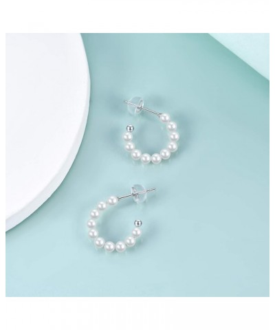 925 Sterling Silver Small Pearl Hoop Earrings for Women Gilrs 01-Pearl Hoop $10.97 Earrings