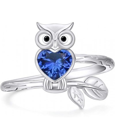 Simulated Birthstone Night Owl Heart Promise Ring for Womens in 14k White Gold Over Sterling Silver Owl Lover Jewelry Simulat...