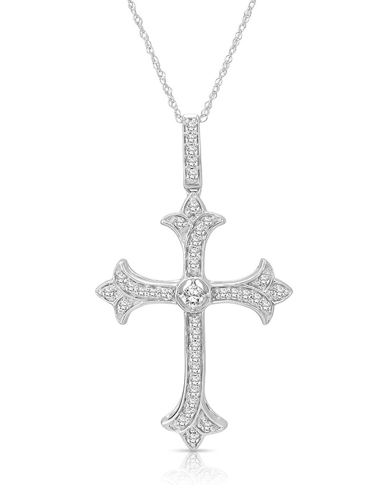 10K Gold or Silver Diamond Cross Pendant with Sterling Silver Chain Necklace (1/3 cttw, I-J Color, I2-I3 Clarity), 18 Yellow ...