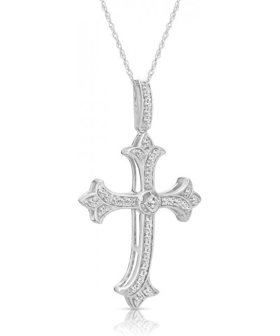 10K Gold or Silver Diamond Cross Pendant with Sterling Silver Chain Necklace (1/3 cttw, I-J Color, I2-I3 Clarity), 18 Yellow ...