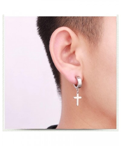 Dangle Cross Faith Stainless Steel Small Hoop Earrings for Women Men Boys Punk KPOP Cartilage Huggie Hoop Wide Cuffs Drop Dan...