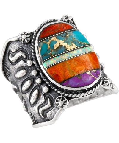 Sterling Silver Gemstone Ring with Genuine Turquoise (SELECT color) Multi-00 $28.62 Rings