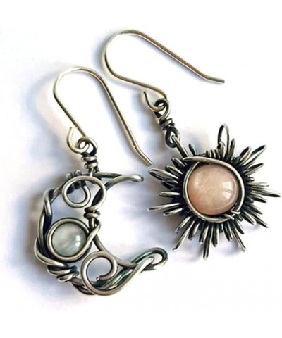 Retro Sun Moon Earrings & Necklace Moonstone Asymmetric Boho style Earrings for Women Jewelry earrings $6.39 Jewelry Sets