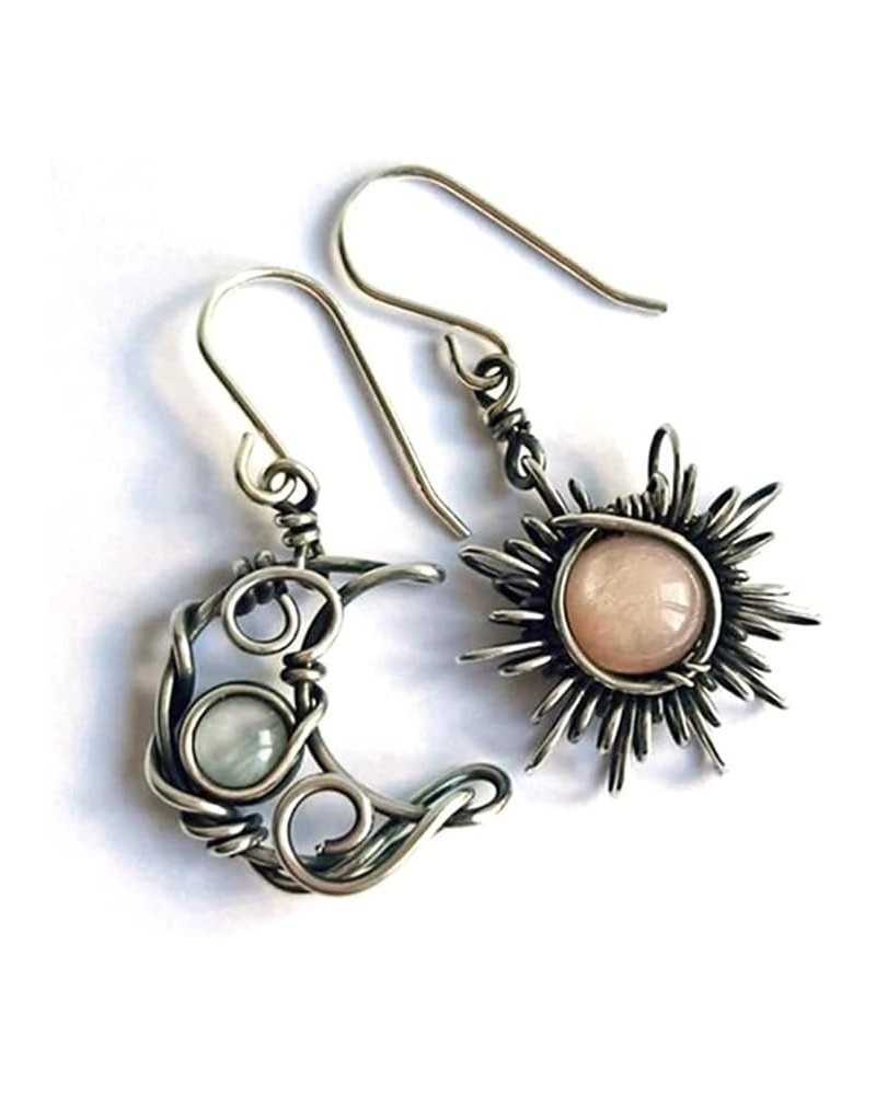 Retro Sun Moon Earrings & Necklace Moonstone Asymmetric Boho style Earrings for Women Jewelry earrings $6.39 Jewelry Sets