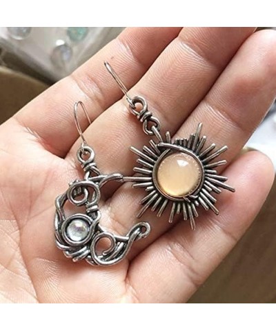 Retro Sun Moon Earrings & Necklace Moonstone Asymmetric Boho style Earrings for Women Jewelry earrings $6.39 Jewelry Sets