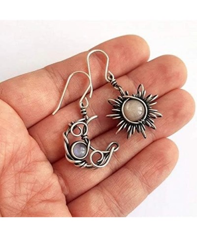 Retro Sun Moon Earrings & Necklace Moonstone Asymmetric Boho style Earrings for Women Jewelry earrings $6.39 Jewelry Sets