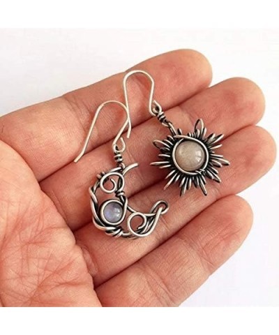 Retro Sun Moon Earrings & Necklace Moonstone Asymmetric Boho style Earrings for Women Jewelry earrings $6.39 Jewelry Sets