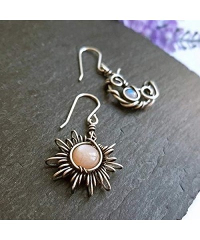 Retro Sun Moon Earrings & Necklace Moonstone Asymmetric Boho style Earrings for Women Jewelry earrings $6.39 Jewelry Sets