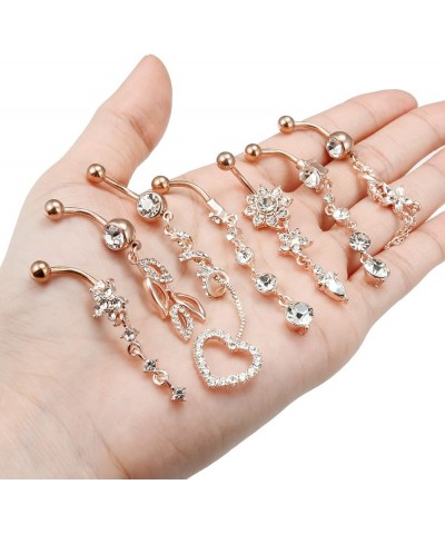 14G Belly Button Rings Belly Rings for Women Stainless Steel CZ Opal Dangle Belly Button Piercing Jewelry Belly Rings Bars Cu...