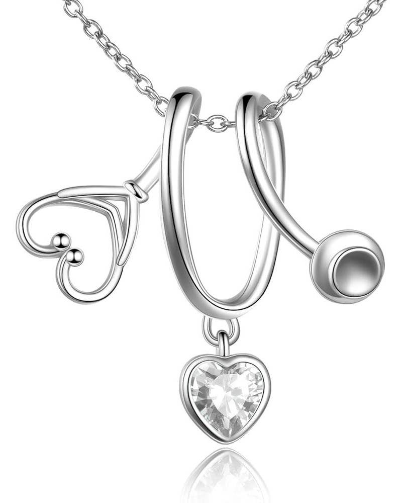 Stethoscope Pendant Necklace 925 Sterling Silver Heart Necklace Doctor Nurse Graduation Gift White $19.37 Necklaces