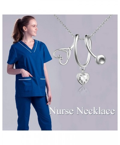 Stethoscope Pendant Necklace 925 Sterling Silver Heart Necklace Doctor Nurse Graduation Gift White $19.37 Necklaces