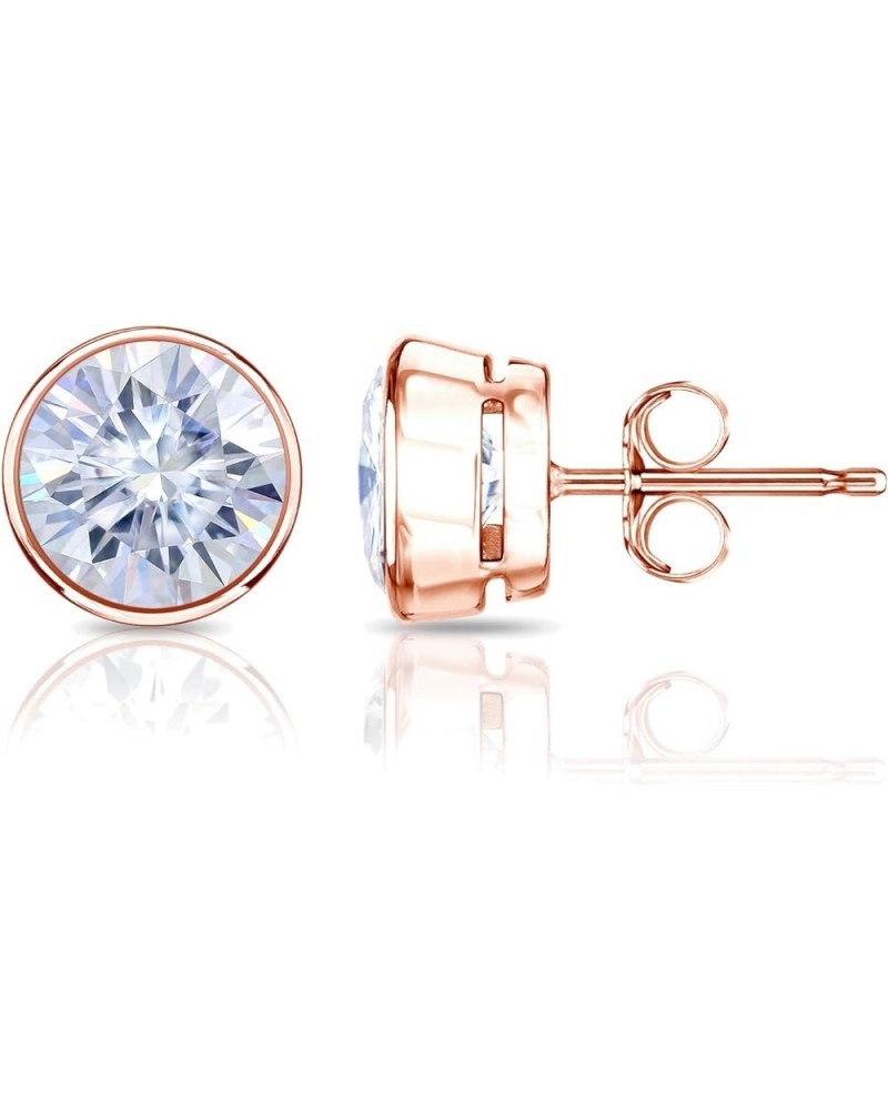 14k Gold Round Moissanite Stud Earrings (1 to 7ct TGW, G-H) Bezel-set, Push-Back Rose Gold 3.0 carats $223.48 Earrings