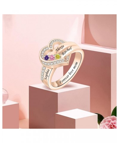 Personalized 1/2/3/4/5/6/7/8 Stones Rings for Her Heart Mother Ring with Simulated Birthstones Custom Mother Daughter Ring Je...