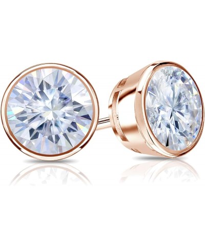 14k Gold Round Moissanite Stud Earrings (1 to 7ct TGW, G-H) Bezel-set, Push-Back Rose Gold 3.0 carats $223.48 Earrings