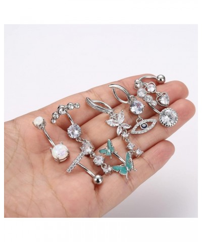 8PCS 14G Clicker Belly Button Rings for Women Surgical Steel Dangle CZ Evil Eye Butterfly Belly Button Rings Reverse Curved N...