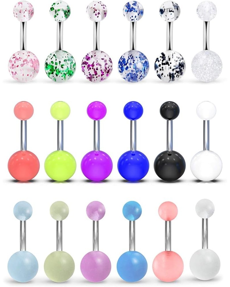 Glow in the Dark Belly Rings Surgical Steel Belly Button Rings for Women Girls Navel Bars Body Piercing Jewelry 14 Gauge 18 P...