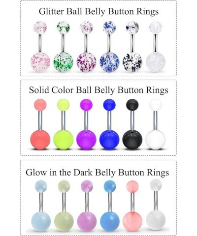 Glow in the Dark Belly Rings Surgical Steel Belly Button Rings for Women Girls Navel Bars Body Piercing Jewelry 14 Gauge 18 P...