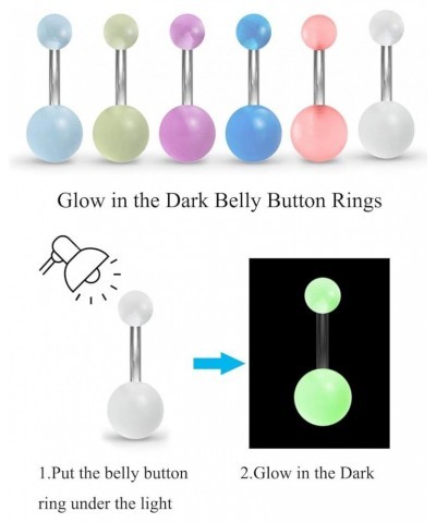 Glow in the Dark Belly Rings Surgical Steel Belly Button Rings for Women Girls Navel Bars Body Piercing Jewelry 14 Gauge 18 P...