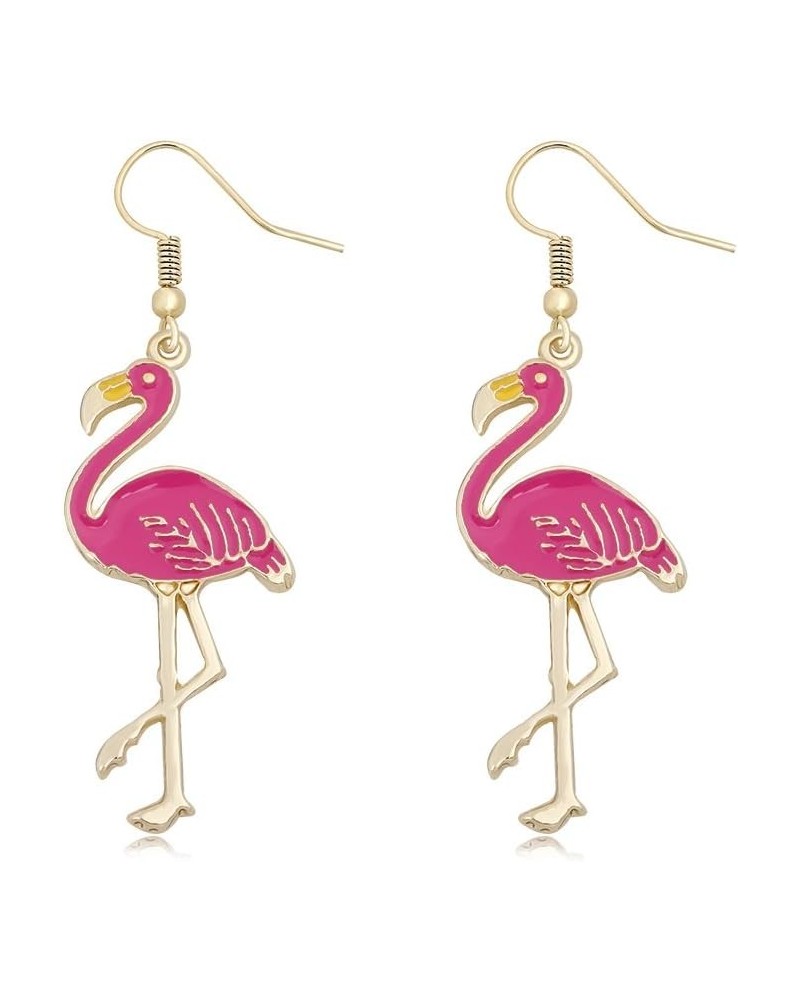 Pink Enamel Flamingo Bird Dangle Earrings Black Tone (Gold) Gold $9.12 Earrings