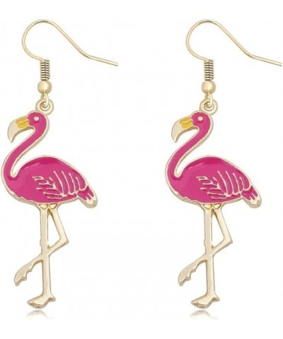 Pink Enamel Flamingo Bird Dangle Earrings Black Tone (Gold) Gold $9.12 Earrings