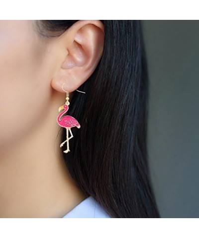 Pink Enamel Flamingo Bird Dangle Earrings Black Tone (Gold) Gold $9.12 Earrings