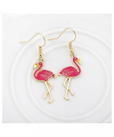 Pink Enamel Flamingo Bird Dangle Earrings Black Tone (Gold) Gold $9.12 Earrings