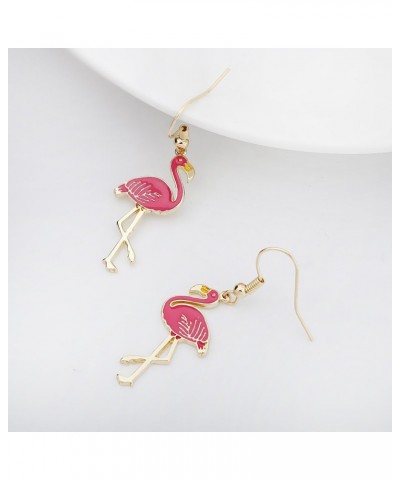 Pink Enamel Flamingo Bird Dangle Earrings Black Tone (Gold) Gold $9.12 Earrings