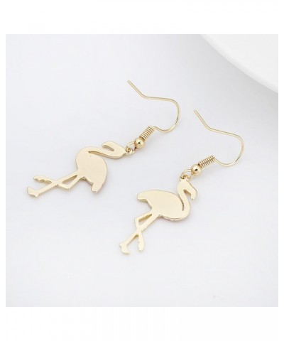 Pink Enamel Flamingo Bird Dangle Earrings Black Tone (Gold) Gold $9.12 Earrings