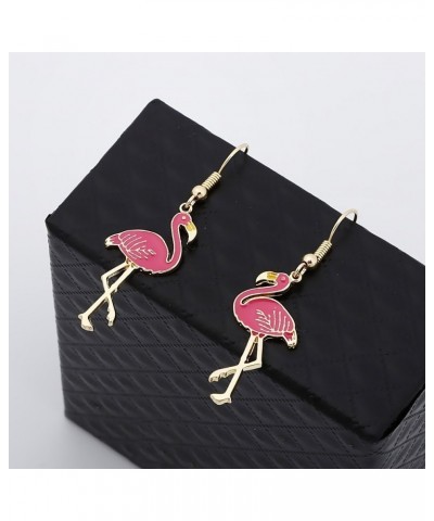 Pink Enamel Flamingo Bird Dangle Earrings Black Tone (Gold) Gold $9.12 Earrings