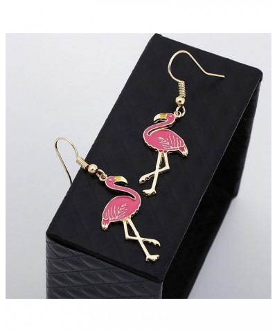 Pink Enamel Flamingo Bird Dangle Earrings Black Tone (Gold) Gold $9.12 Earrings