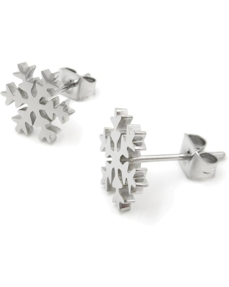 Stainless Steel Snow Flake Post Stud Earrings For Women Girls Gold Silver 10mm Silver $9.56 Earrings