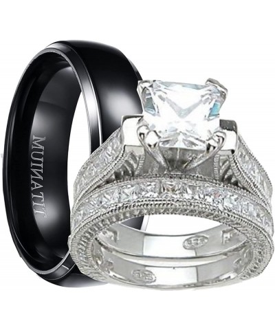 His and Hers Wedding Ring Set Matching Trio Wedding Bands for Him Her His 10 Her 7 $38.00 Sets